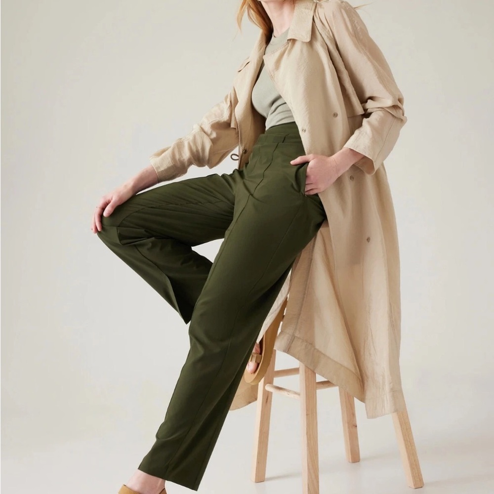Athleta Brooklyn Heights High Rise Olive Green Women's Pants 2 Tall